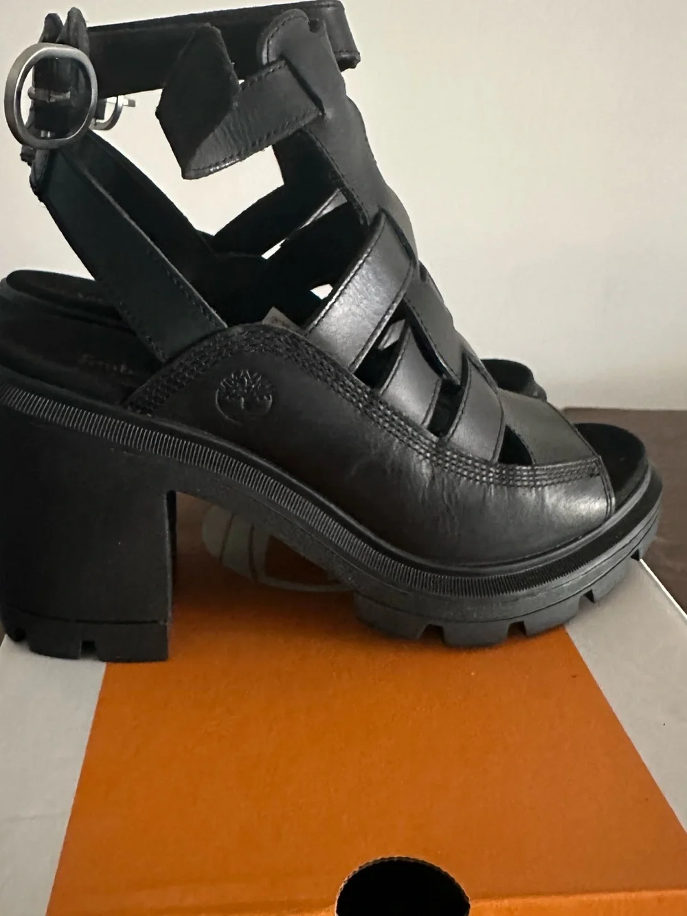 Timberland Black Leather Platform Sandals